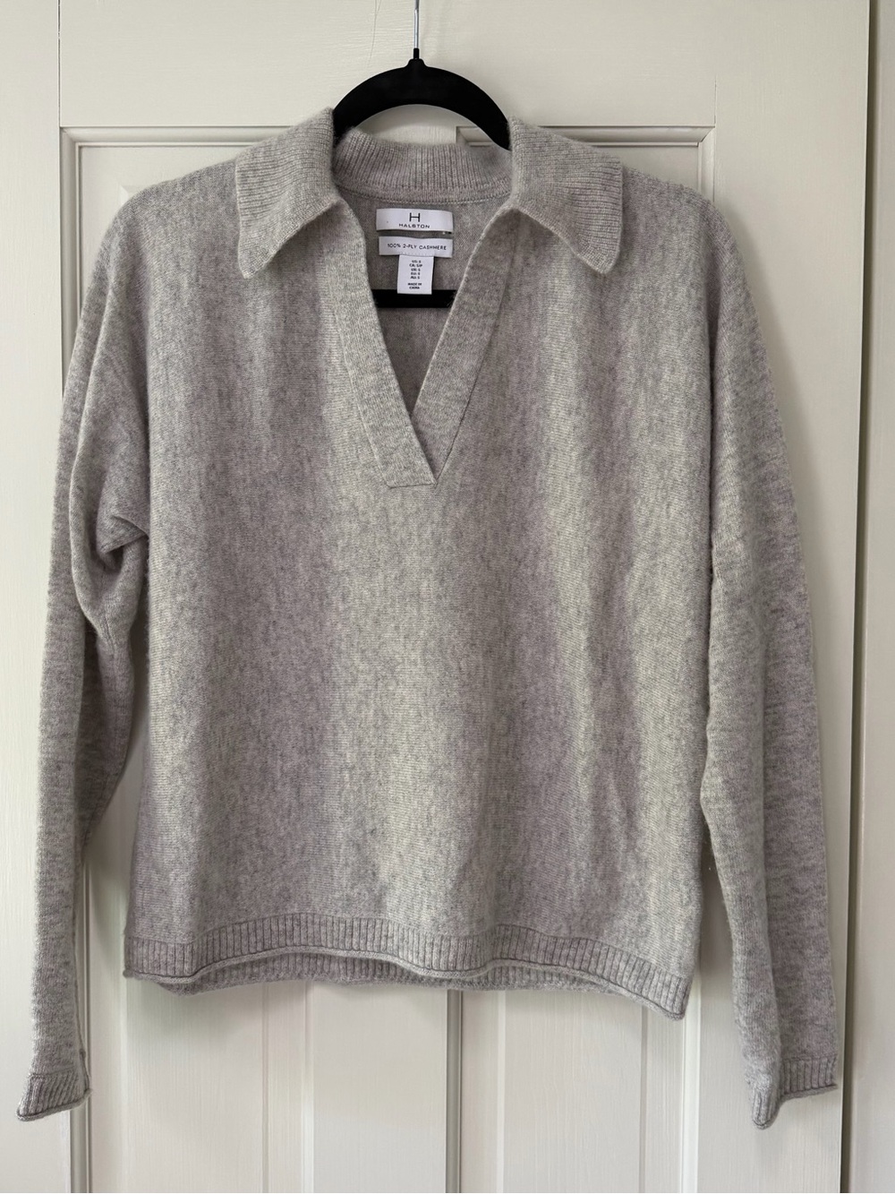 Halston Heritage Women's Heather Light Gray Collared V-Neck Sweater